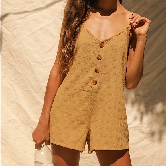 Lulus Pants - Rhythm / Lulu’s | Amalie Dark Mustard Button-Front Sleeveless Romper